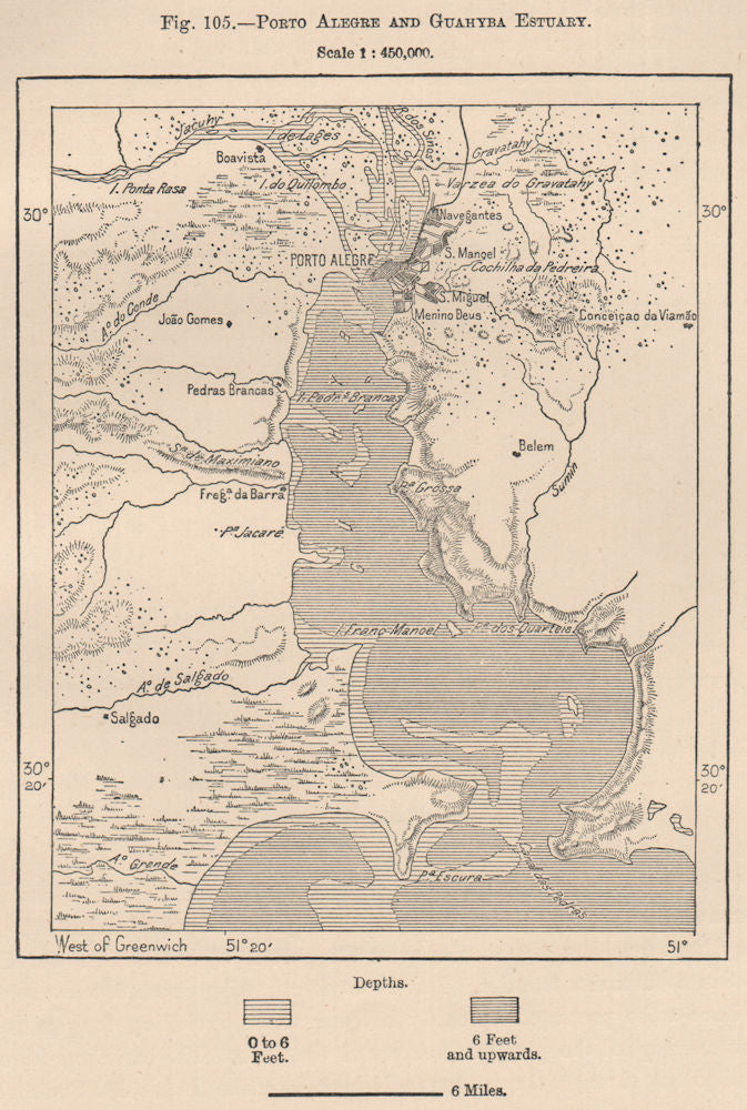 Porto Alegre and Guaiba Estuary. Brazil 1885 old antique map plan chart